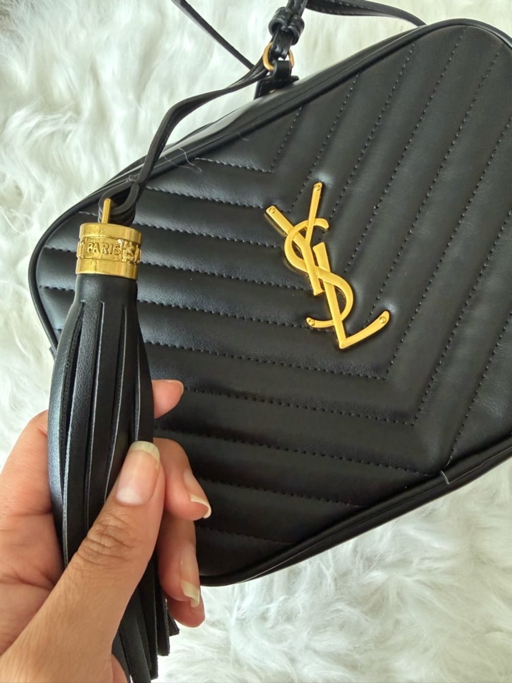 Black Quilted Camera Bag with Gold hardware - Picture 2 of 4